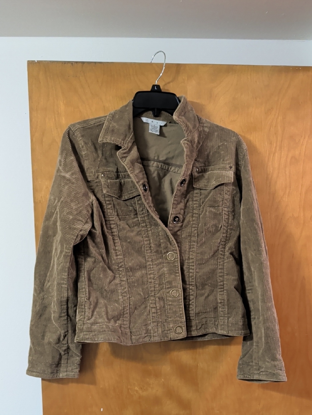 CAbi Olive Green Corduroy Button-Front Jean Jacket
